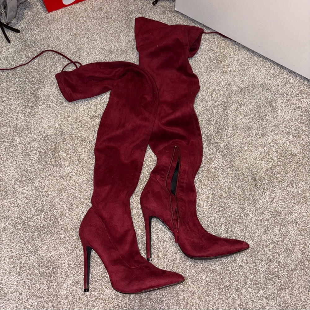 Elegant Burgundy Over-the-Knee Boots